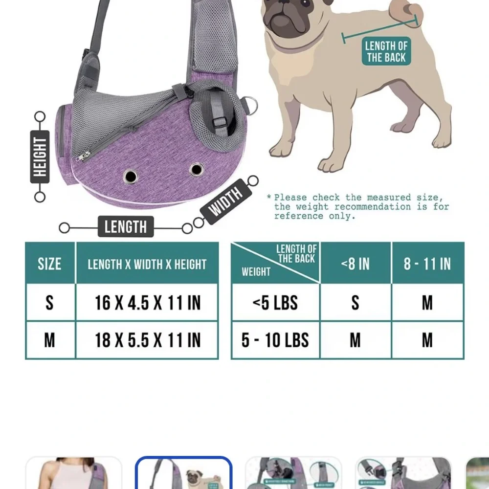 Purple Pet Sling with Adjustable Strap